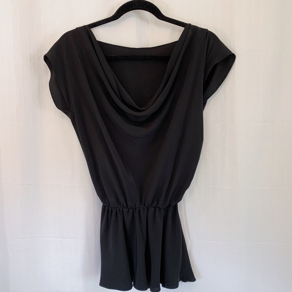 Lia Kes Black Silk Top with Belt - Size Medium
